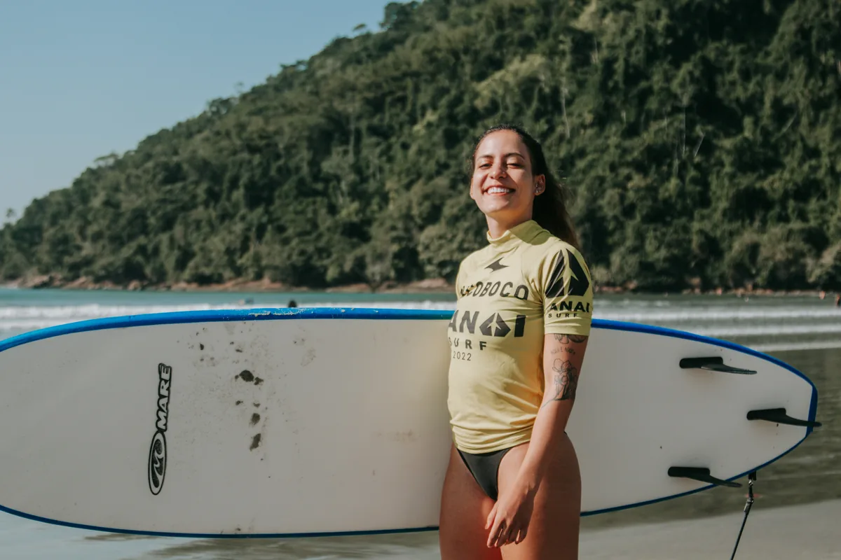 Participante depois da aula com prancha